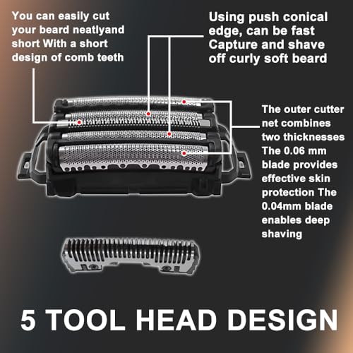 Men's Electric Shaver Replacement Blades and Foil for Pa-nasonic ARC5 5-Blade Shavers, Compatible with WES9032P ES9032 ES9034 ES9036 ES9038, Fits Models ES-LV61, ES-LV65, ES-LV67, ES-LV95, ES-LV97