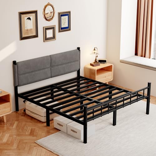 Full Metal Bed Frame with Headboard - Grey, 14 Inch, Heavy Duty, Easy Assembly, No Box Spring Needed - Variation Grey-2 / Full