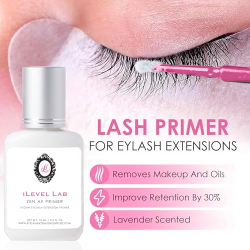 Primer for Lash Extensions by iLevel Lab 15ml - Increase Adhesive Retention | Super Primer/Cleanser | Eyelash Extension Primer | Protein Oil Remover | Professional Lash Supplies (Lavender Sented)