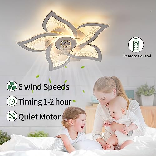 Yfrest 24-Inch White Ceiling Fan with Lights Remote Control, 6 Speeds & 3 Light Colors