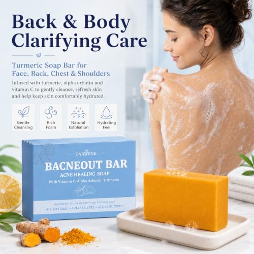 Turmeric Acne Healing Soap Bar with Vitamin C & Alphaarbutin - Natural Exfoliating Cleanser for Back Face and Body - Variation 2