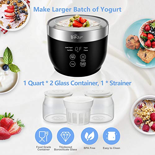 Bear Yogurt Maker Machine with Strainer & Timer Control - 2 x 33.8 oz