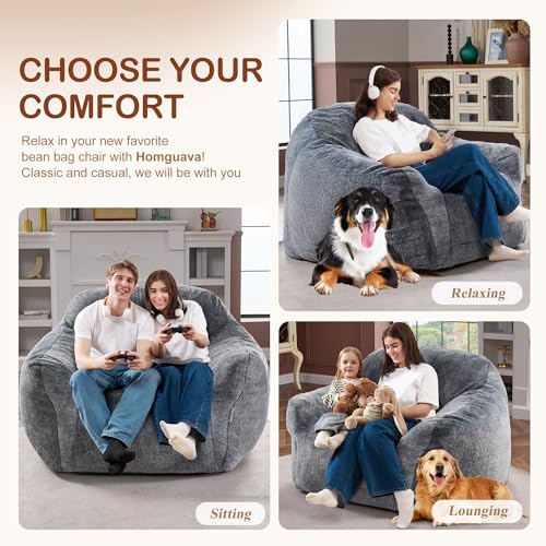 Grey Giant Bean Bag Chair for Adults with Arms - Large Couch with Support
