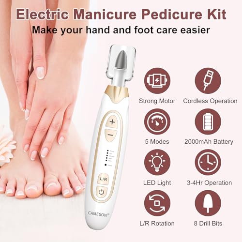 Cordless Electric Nail File Drill Set, Rechargeable Toe Nail Filer and Buffer, Toenail Grinder for Thick Toenails, Professional Manicure Pedicure Kit, Hand Feet Nails Care Tool for Women Men Human