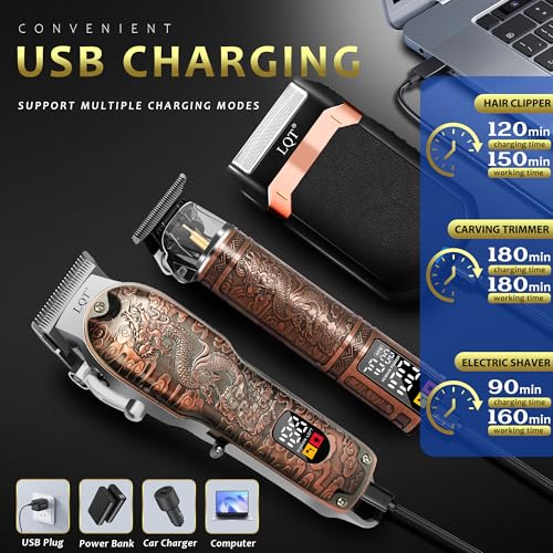 Professional Hair Clippers for Men, Cordless Hair Trimmer & Beard Trimmer Set with Adjustable Fade Lever, LED Display, Long-Lasting Battery, for Home & Barber Use
