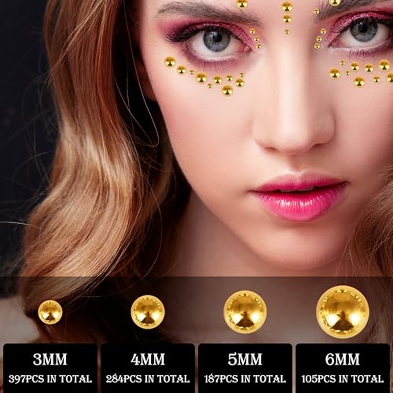 973Pcs Face & Hair Gems Stickers Fake Piercings? Self-Adhesive Face Jewels & Rhinestones for Eyes, Body, Makeup, Festivals ? 3/4/5/6mm DIY Rave Accessories for Girls, Teens & Women (Golden)