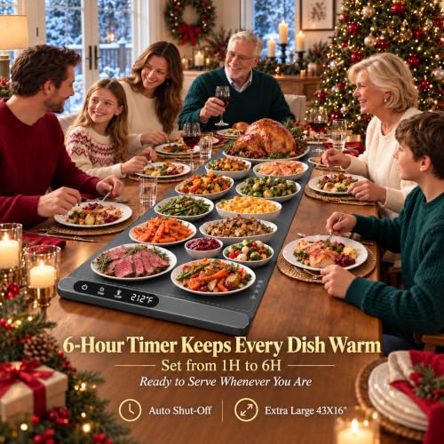 Extra Large Food Warming Mat 43x16 Inch 560W for Parties - Gray