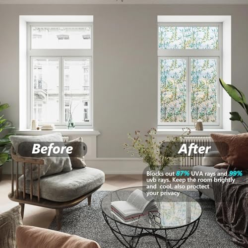 Finnez Leaf Privacy Window Film - Static Cling, Rainbow Effect, 35.4" x 26.2 Feet