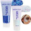 MEICOLY Blue and Clear White Face Body Glitter Set,Mermaid Face Glitter Gel,Singer Concerts Festival Rave Accessories,Sparkling Sequins Glitter Face Paint for Women and Kids,Chunky Glitter Makeup