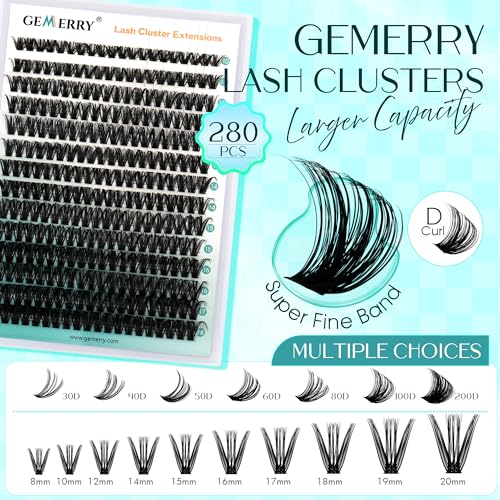 Lash Clusters Fluffy Cluster Lashes Extensions Thick 280pcs D Curl Eyelash Clusters DIY At Home Individual Lashes Extension by GEMERRY£¨80P-10-18mm)
