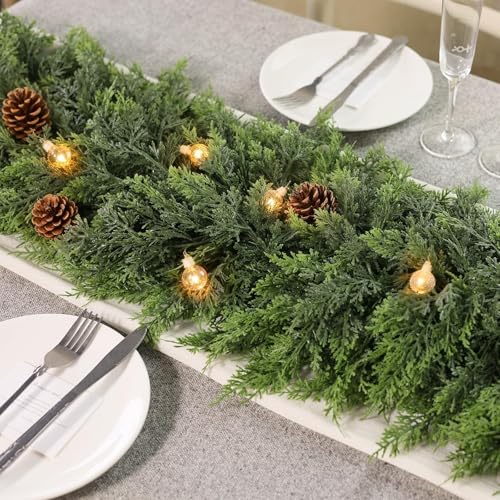 2 Pack 9FT Artificial Christmas Cedar Garlands for Fireplace Decoration - Lifelike Faux Greenery