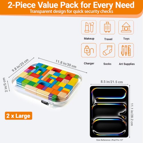 Large Clear Hard Shell Zipper Case Set - White, 2 Pieces, 11.8 x 9.8 x 2 in - Variation: White / LL