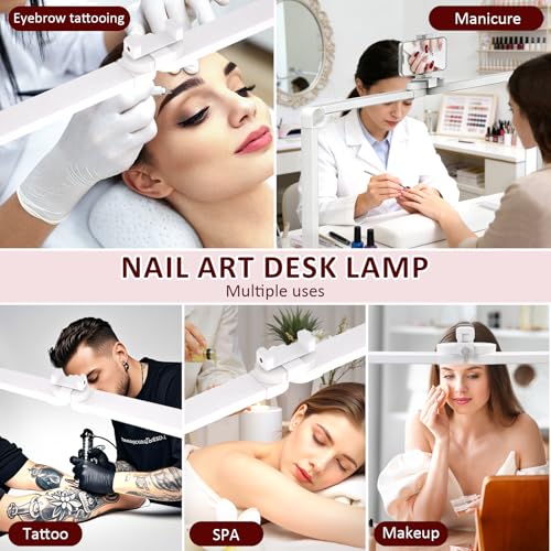Half Moon Light for Nail Desk, 33 Inch Nail Tech Desk Lamp Stepless Adjustment Lash Lamp for Eyelash Extensions, Manicure, Tattoo Lighting Lamp (Bright White)