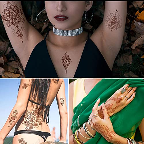 Henna Tattoos, Henna Temporary Tattoos Brown Waterproof Tattoo stickers for Women Wedding Party Festivals,Parties Decoration Suppliers 6Sheets