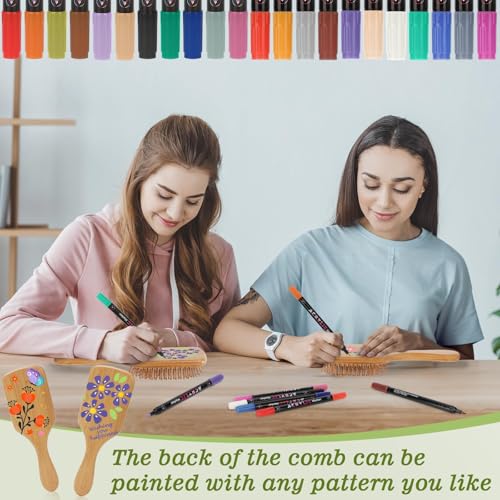 Rectangular DIY Bamboo Hair Brush Painting Kit with 12 Markers - Square