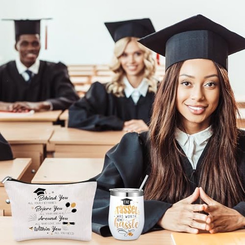 10 Pcs Graduation Gifts for Women Include Tote Bag Makeup Bag Tumbler Candle Ring Tray Keychain and Socks Congratulations Graduation Gifts for 2026 Graduates(Classic,Black)
