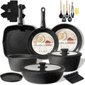 Black 24-Piece Ceramic Cookware Set with Detachable Handles - Nonstick, Induction Safe