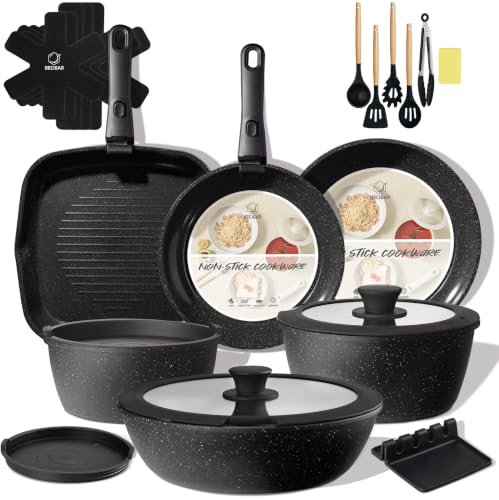 Black 24-Piece Ceramic Cookware Set with Detachable Handles - Nonstick, Induction Safe