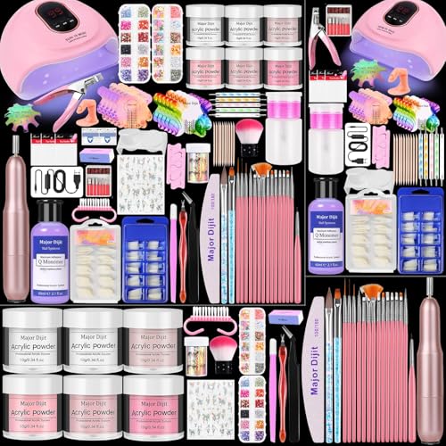 Acrylic Nail Kit with UV Lamp - White, Beginner Set with Polishes & Tools