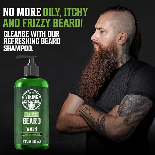 Viking Revolution Tea Tree Beard Wash - 17 oz Hydrating & Softening Shampoo