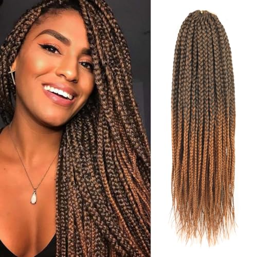 16 Inch Box Braids Crochet Hair Light Auburn - Pre Looped Goddess Braids for Black Women (7 Packs, T30)