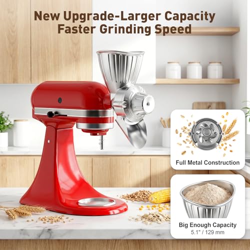 Metal Grain Mill Attachment for KitchenAid Mixer - Adjustable & Durable