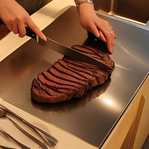 Extra Large Stainless Steel Cutting Board 31.5" x 19.7" with Counter Lip for Kitchen