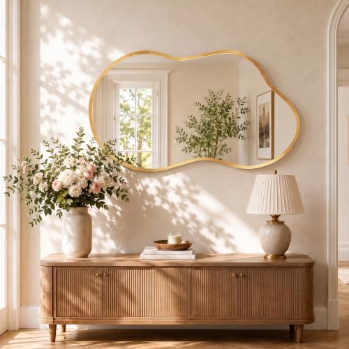 Rose Gold Bathroom Mirror for Over Sink 20x36 Inch Wall Mirror - Unique Asymmetrical Design