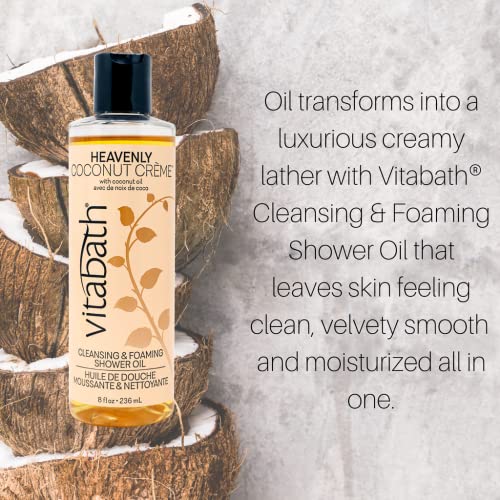 Vitabath Heavenly Coconut Creme Cleansing & Foaming Shower Oil Alluring Nourishing Body Wash & Hydrate - Daily Essential Dry Skin Quench for Women & Men - 8 fl oz