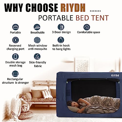 Blue Twin Bed Tent Canopy for Kids & Adults Indoor Blackout Sleep Tent