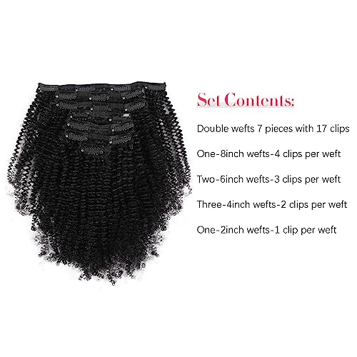 16 Inch Remy Afro Coily Clip-In Hair Extensions Natural Black #1B 4AC - 120g, 7 Pieces