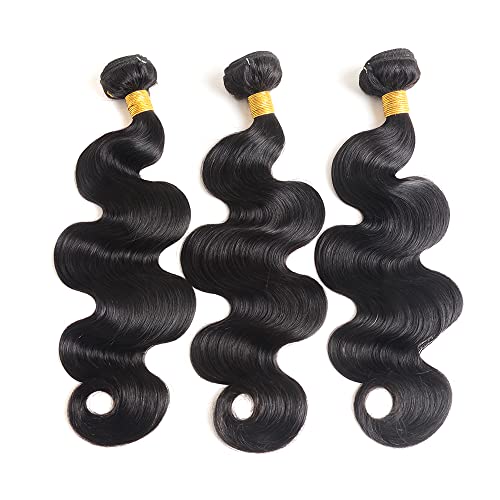 AIMAKER Human Hair Bundles Body Wave 16-20 Inch Black 3 Pack Unprocessed Brazilian Virgin Hair