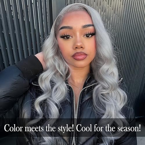 Grey 16 Inch 13x4 Frontal Closure Human Hair Body Wave 180% Density - Variation of THIS listing