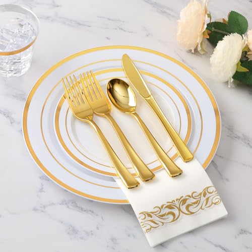 Gold Disposable Dinnerware Set for 100 Guests - 700 Pieces