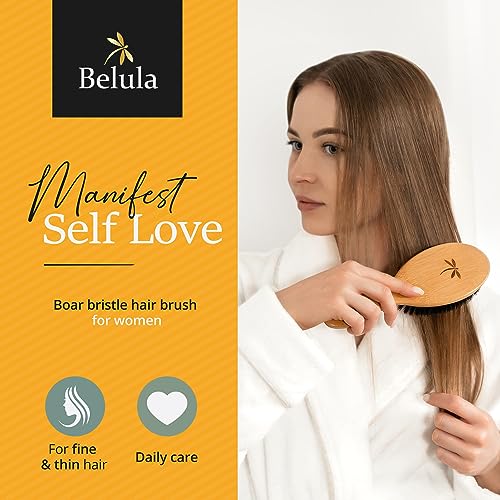 Belula Large Boar Bristle Hair Brush Set for Thin & Fine Hair - Natural Shine & Volume