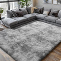 8x10 Grey Mottling Shag Area Rug for Bedroom Living Room Plush Fluffy Carpet - Tie-Dye Grey
