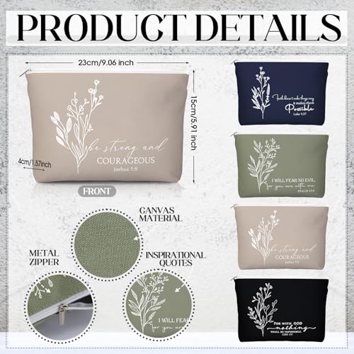 Fumete 4 Sets Christian Gift for Women Sunday School Teacher Valentines Makeup Bag Flower Bible Verse Coffee Cup with Bamboo Lid Straw Pastor Wife Mini Compact Mirror Religious Church Gift (Bible-b)