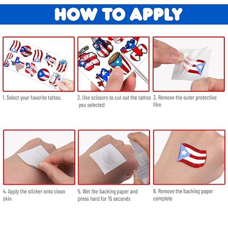100PCS Puerto Rico Temporary Tattoos Puerto Rican Party Decorations Favors Supplies Themed Flag Stickers 10 Sheets Gifts for Baby Girls Boys Class School Carnival