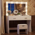 Pure White Vanity Desk with Lighted Mirror, 11 LED Lights, 2 Drawers & Stool