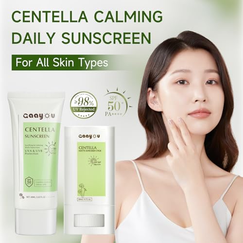 Sunscreen Stick SPF PA50++++ Centella Sunscreen Korean Sunscreen Stick Facial Sunscreen Soothing Moisture Matte Sun Stick for Face & Body Oily Sensitive Skin Non Greasy, No White Cast