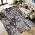 8x10 Modern Abstract Washable Area Rug - Black & Brown, Non-Slip, Soft Faux Cashmere