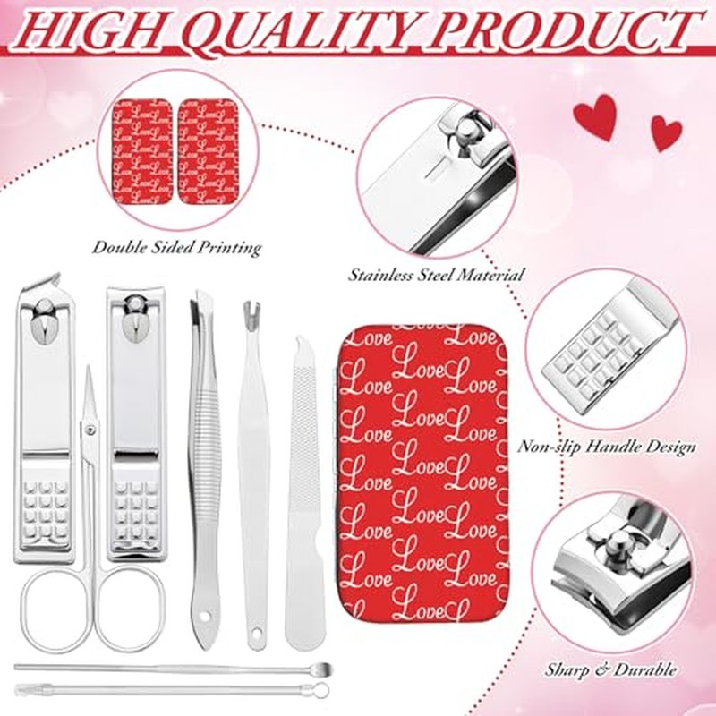 10 Sets Valentine's Day Gifts for Women Bulk Galentines Day Pink Manicure Sets Stainless Steel Nail Clipper Set Favors Stocking Stuffers for Women Employee Appreciation Teacher Staff Coworkers