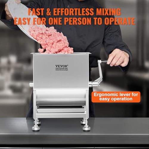 VEVOR 10L Manual Meat Mixer with Lid Handle, Heavy Duty Stainless Steel for Sausage & Ground Beef - Variation
