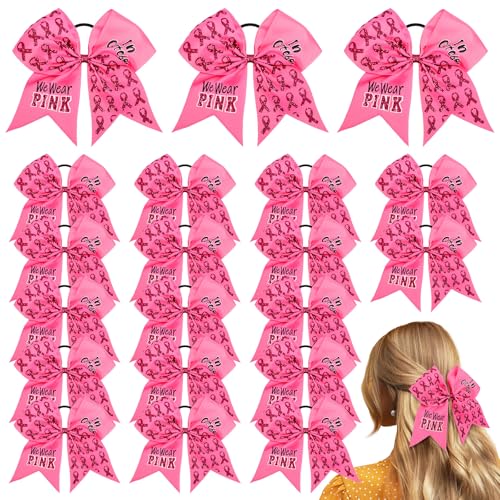 Preboun 20 Pack 7-Inch Pink Breast Cancer Awareness Cheer Hair Bows Classic A