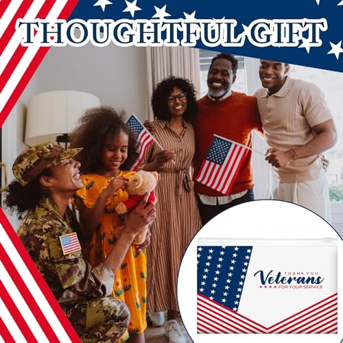 SilTriangle 100 Pcs Christmas Veterans Thank You Gift Bag Veterans Gift Bulk Red Blue EVA Cosmetic Bag American Flag Thank You for Your Service Patriotic USA Party Favors for Men Soldier