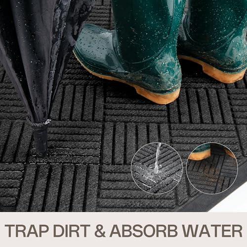 Heavy Duty Waterproof Front Door Mat 4x5 ft - Grey Diamond, Indoor Outdoor Rug