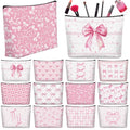 Pink Bow Makeup Bags Set - 24 Coquette Cosmetic Pouches with Zippers for Women & Travel - Pink Aesthetic Gifts