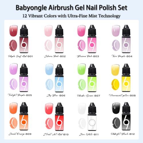 Airbrush Gel Polish Kit 12 Colors HEMA Free for Ombre Nails - BOG 1st Edition