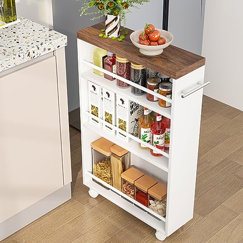 Modern Slim Storage Cart - 4-Tier Narrow Rolling Utility Cart for Kitchen & Laundry