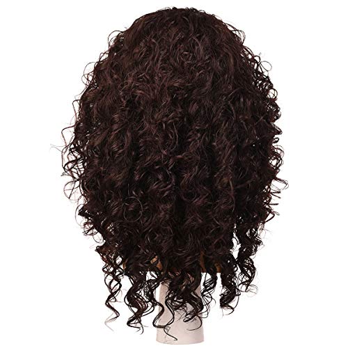 Morvally Long Curly Dark Brown Synthetic Wig for Cosplay & Halloween